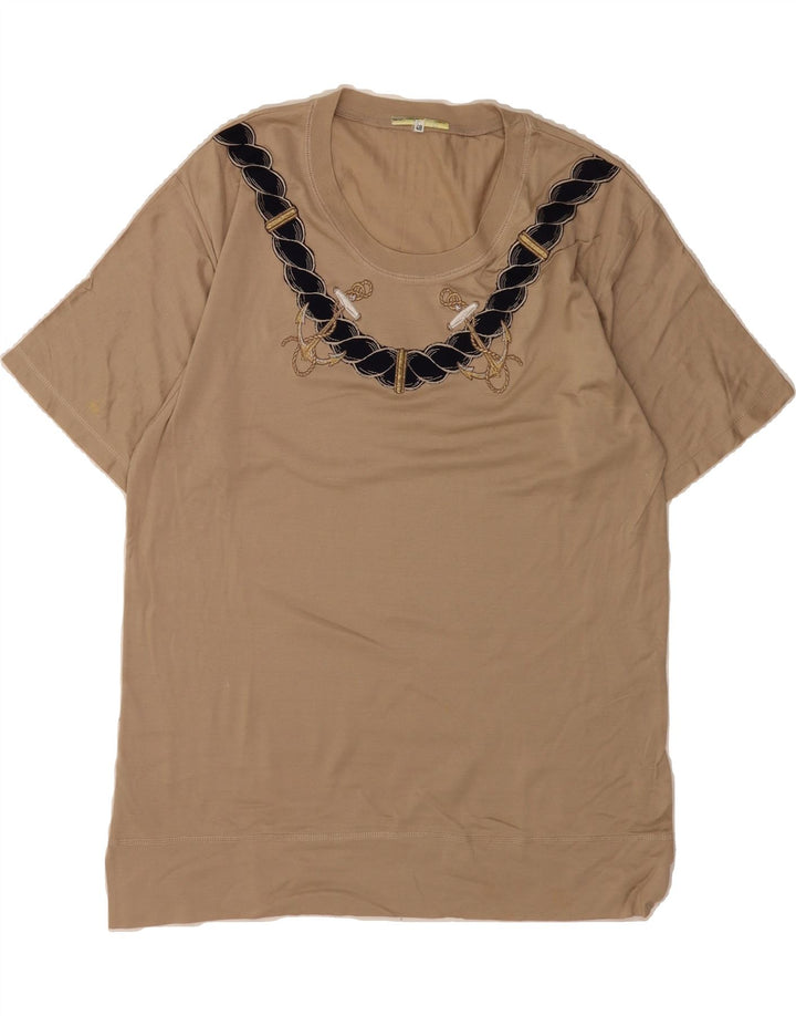VINTAGE Womens Graphic T-Shirt Top IT 48 XL Beige Vintage Vintage and Second-Hand Vintage from Messina Hembry 