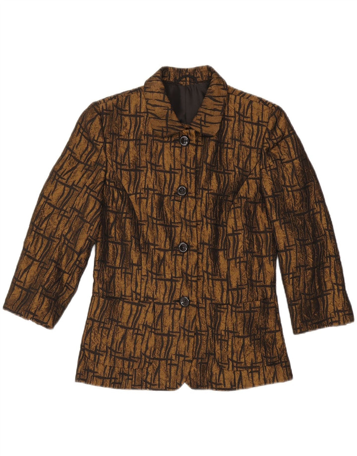 VINTAGE Dame 3/4-ærmet blazerjakke UK 10 Small Brown Geometric