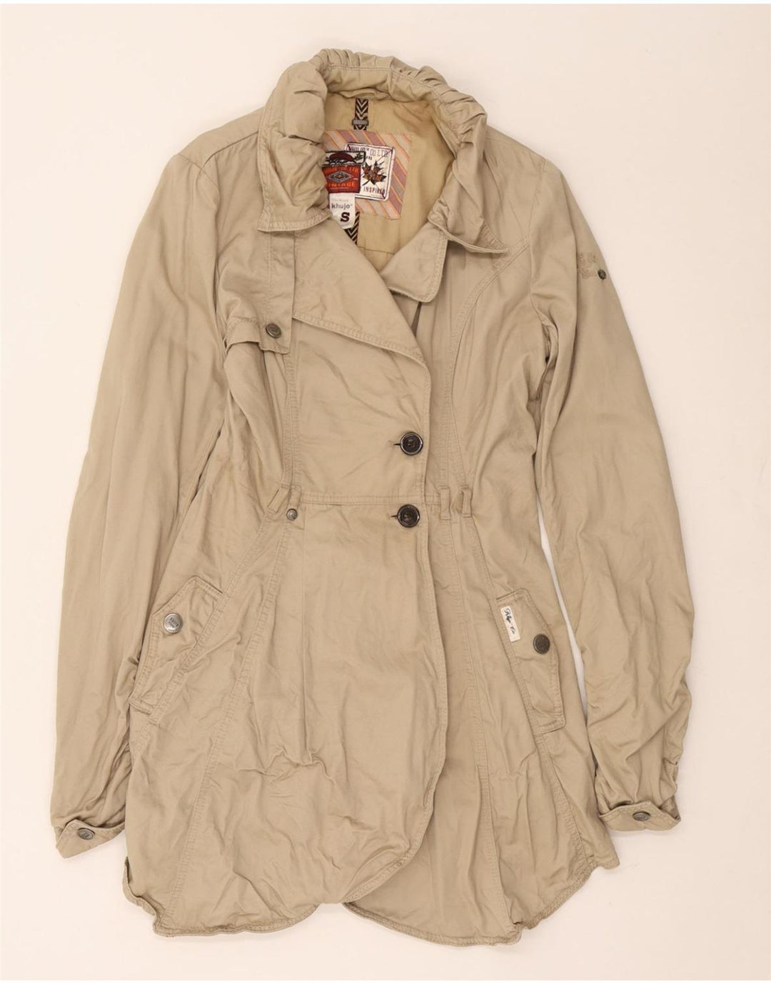 KHUJO Trench Coat til kvinder UK 10 Small Beige Bomuld
