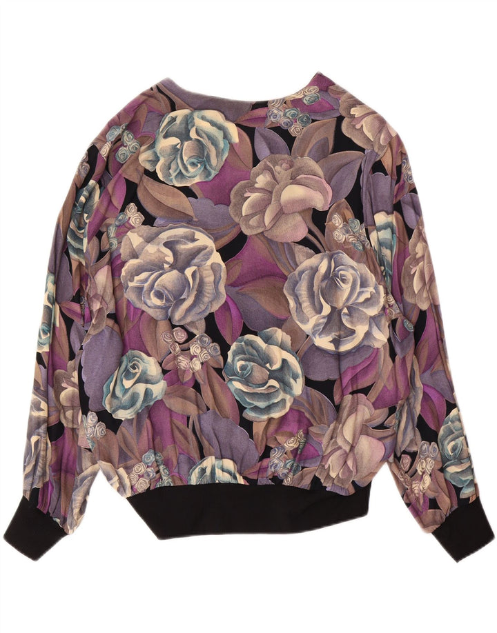 VINTAGE Womens Crop Pullover Shirt Blouse UK 10 Small Purple Floral Vintage Vintage and Second-Hand Vintage from Messina Hembry 