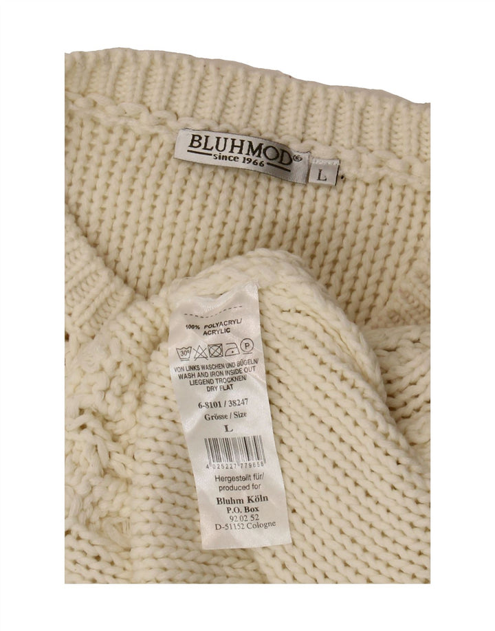 BLUHMOD Womens Crew Neck Jumper Sweater UK 16 Large White Acrylic Vintage Bluhmod and Second-Hand Bluhmod from Messina Hembry 