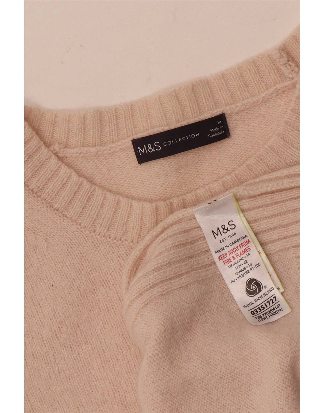 Marks & Spencer Dame Boat Neck Jumper Sweater UK 14 Medium Pink Uld