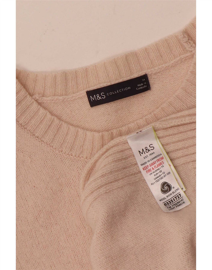 Marks & Spencer Dame Boat Neck Jumper Sweater UK 14 Medium Pink Uld