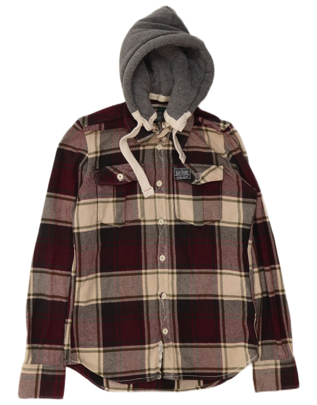 Superdry Flanelskjorte med hætte til mænd Medium Bourgogne ternet bomuld