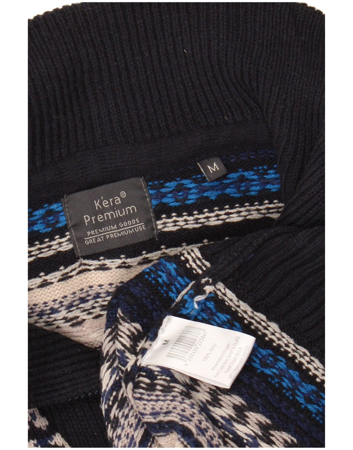 VINTAGE Herre Zip Neck Jumper Sweater Medium Flerfarvet Stribet Akryl