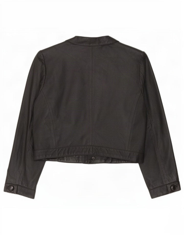 Vintage Dame Oversized Læder Bolero Jakke IT 40 Lille Sort