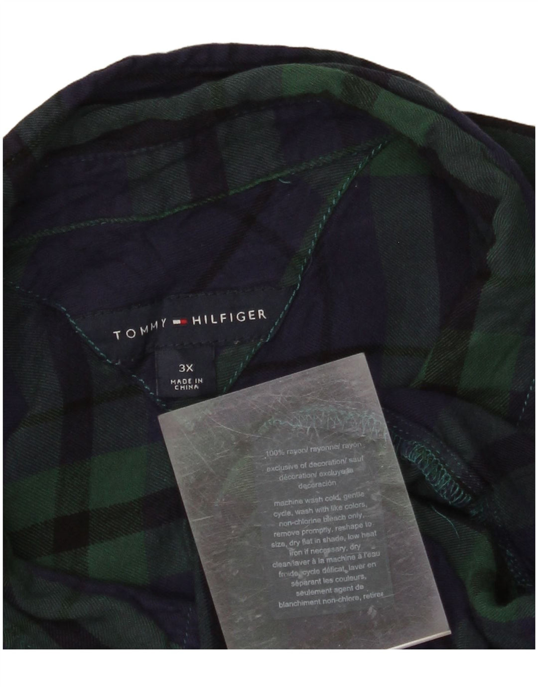 TOMMY HILFIGER Flanelskjorte til kvinder UK 22 3XL Grøn Plaid Rayon