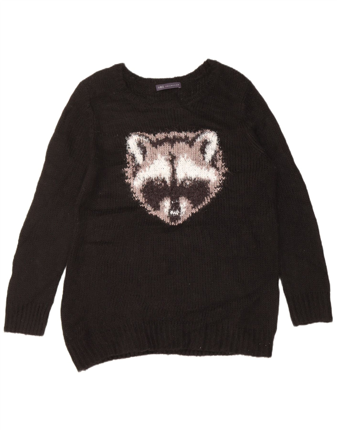 Marks & Spencer Dame Grafisk Boat Neck Jumper Sweater UK 14 Medium Black