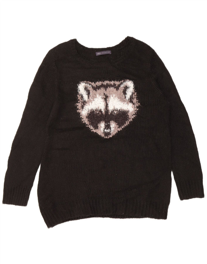 Marks & Spencer Dame Grafisk Boat Neck Jumper Sweater UK 14 Medium Black