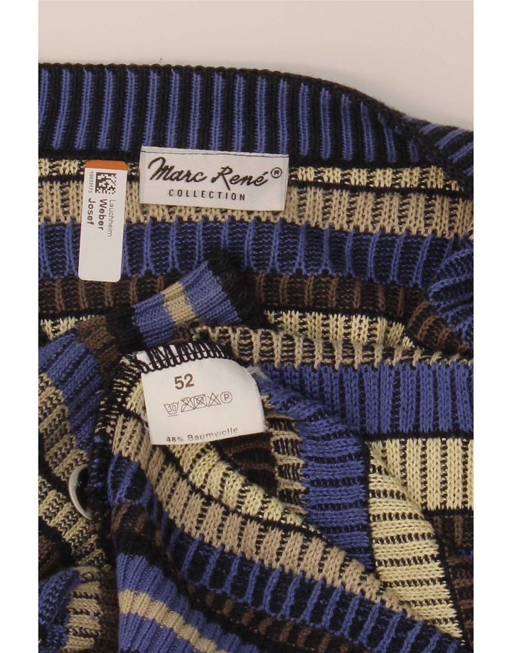 Marc Rene Herre Cardigan Sweater IT 52 Stor Blå Stribet Bomuld