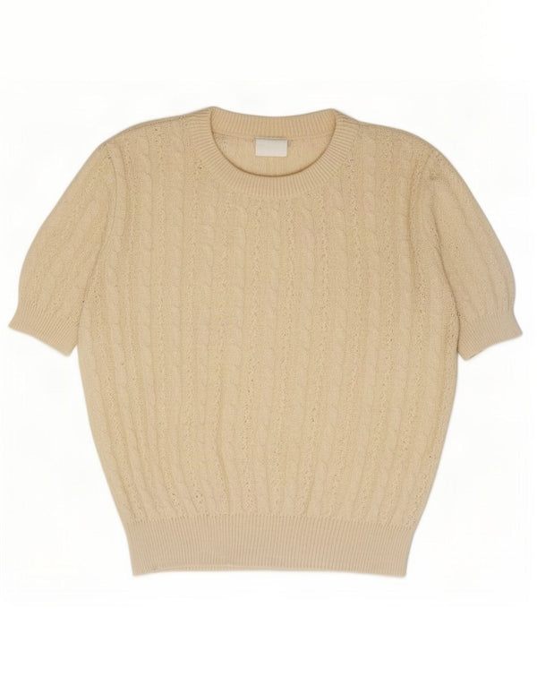 Vintage kvinders kortærmet rund hals sweater UK 16 Large Off White