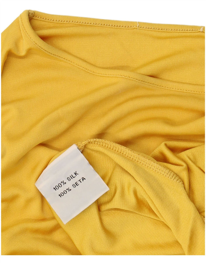 VINTAGE Dame T-Shirt Top UK 16 Large Yellow Silk