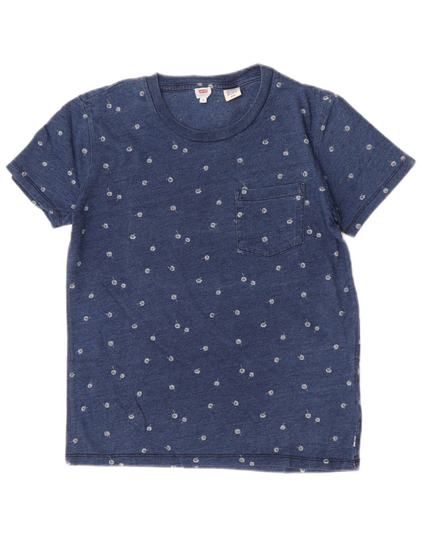 Levi's Dame T-Shirt Top UK 10 Small Blue Floral Bomuld