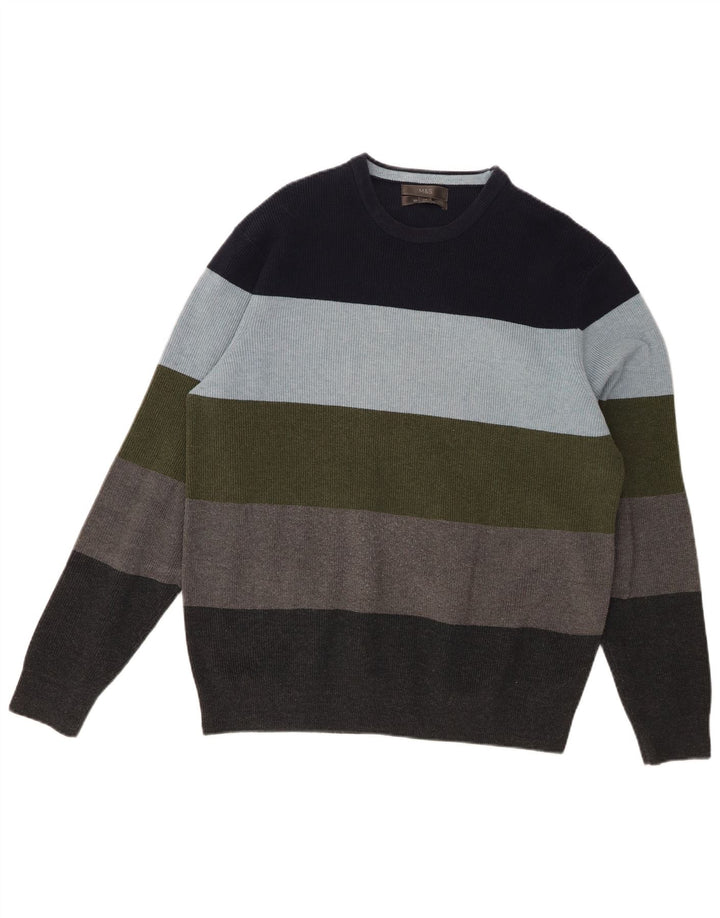 Marks & Spencer Herretrøje med rund hals, stor flerfarvet stribet