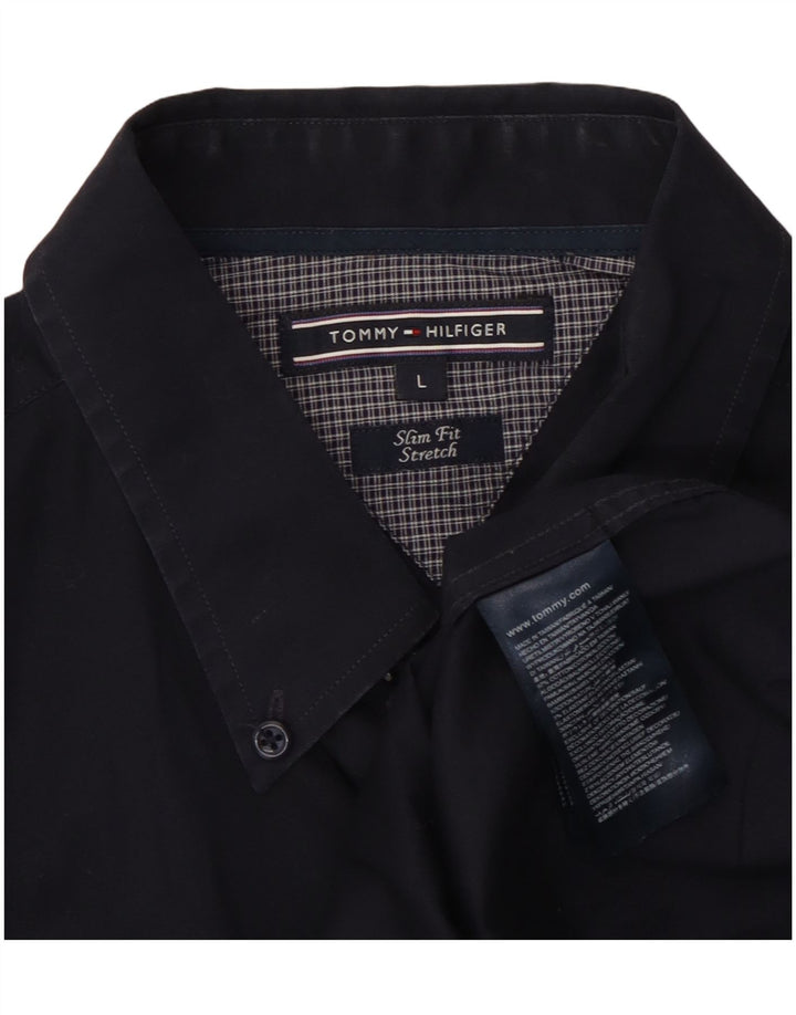 TOMMY HILFIGER Slim Fit skjorte til mænd Stor marineblå bomuld