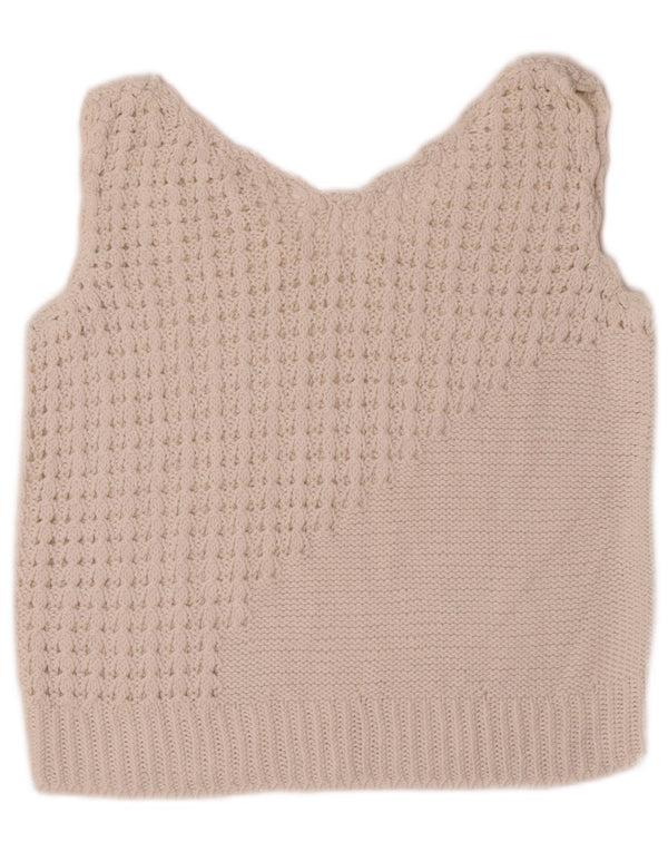 Vintage Dame Crop Vest Tank Top UK 10 Small White