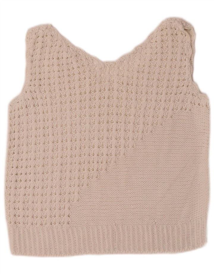 Vintage Dame Crop Vest Tank Top UK 10 Small White