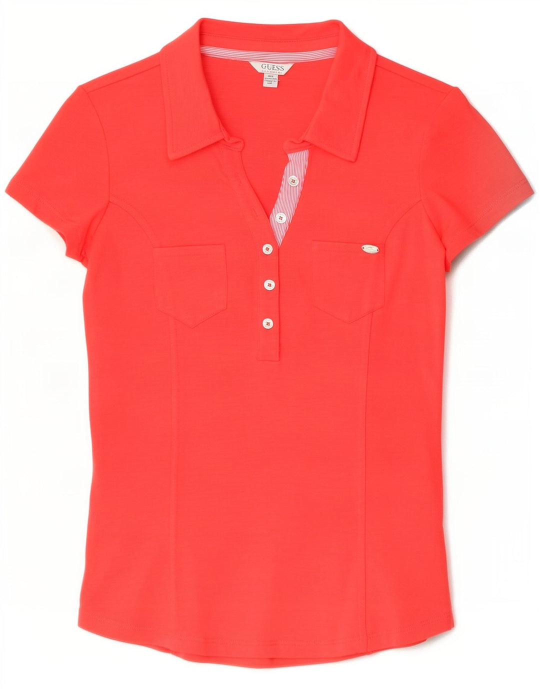 Guess Dame Polo Shirt UK 12 Medium Rød Bomuld