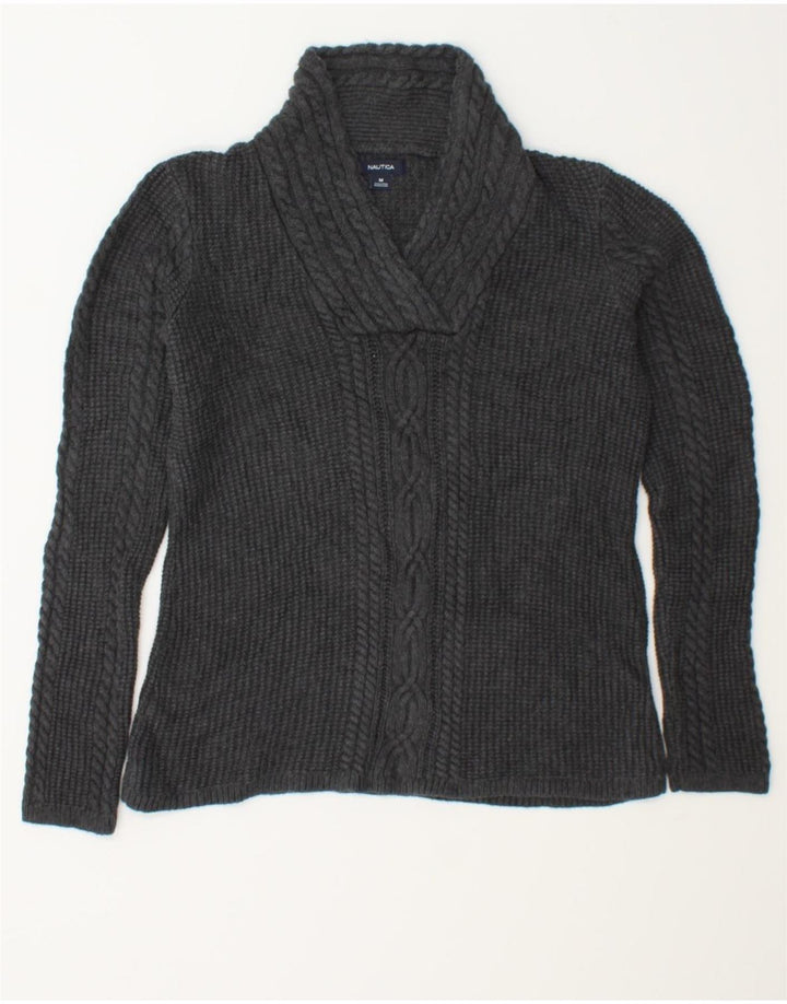 NAUTICA Womens Shawl Neck Jumper Sweater UK 12 Medium Grey Cotton Vintage Nautica and Second-Hand Nautica from Messina Hembry 