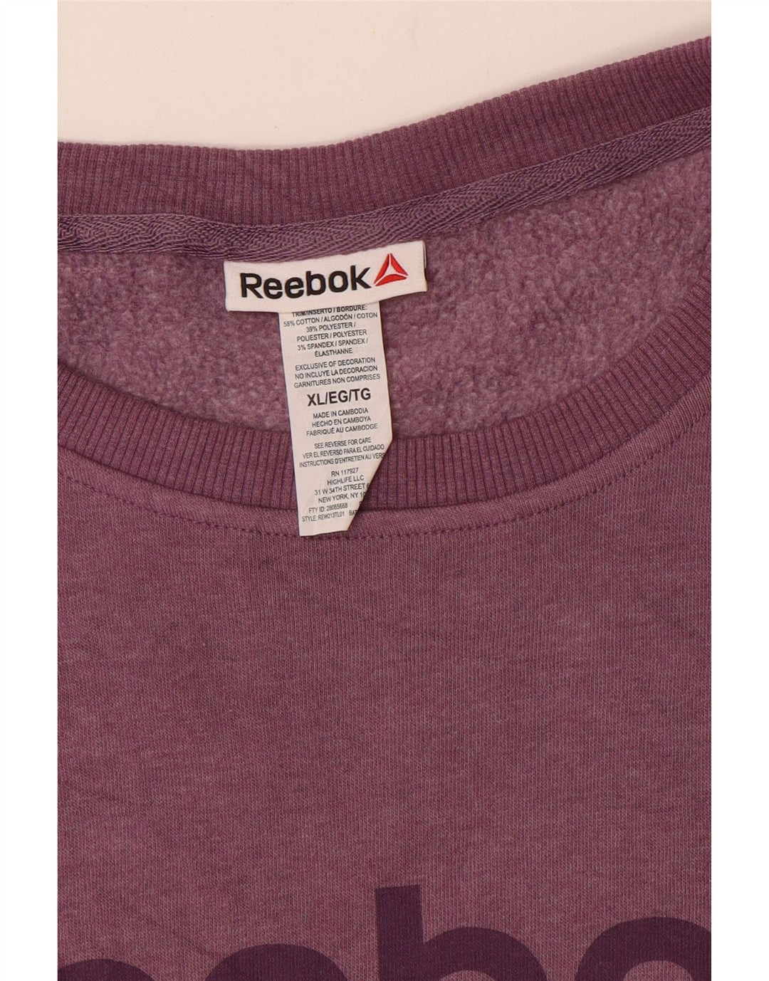 Reebok Womens Grafisk Oversized Sweatshirt Jumper UK 18 XL Lilla Bomuld