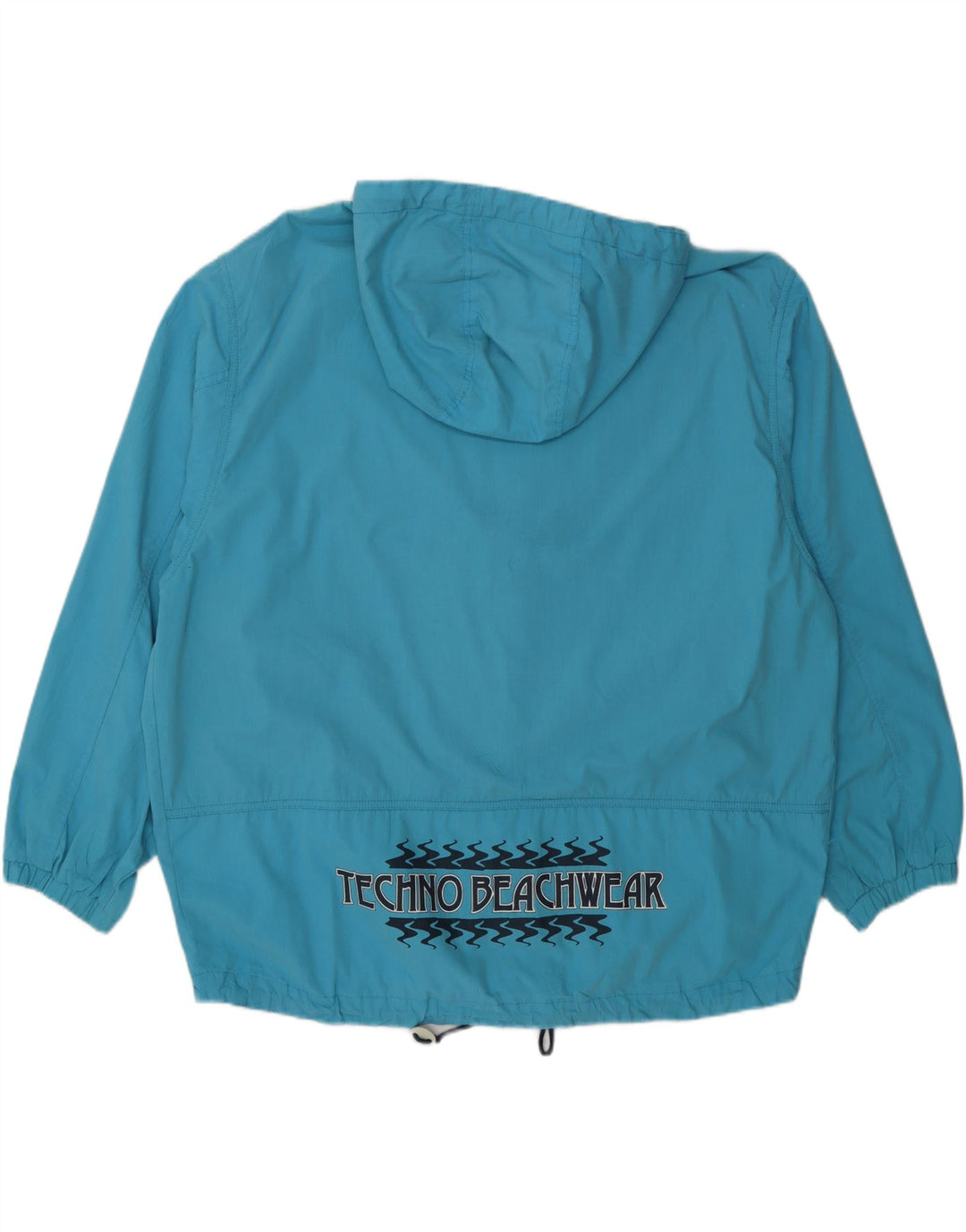 VINTAGE Mens Graphic Hooded Windbreaker Jacket UK 42 XL Blue Polyester
