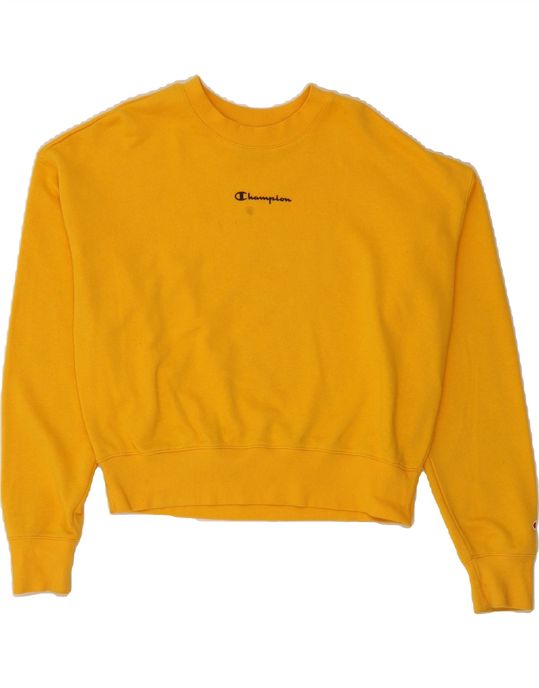 CHAMPION Womens Oversized Crop Sweatshirt Jumper UK 16 Large Yellow Vintage Champion and Second-Hand Champion from Messina Hembry 