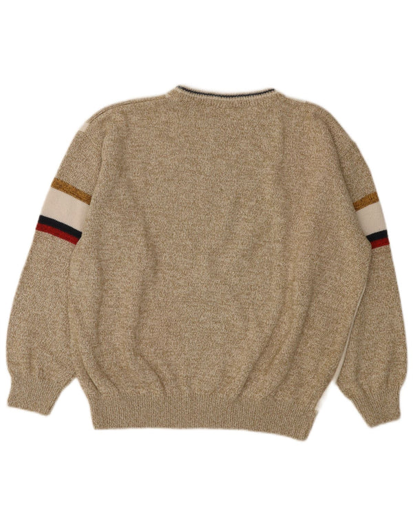 Giramondo Herre Crew Neck Jumper Sweater IT 48 Medium Beige Stribet Bomuld