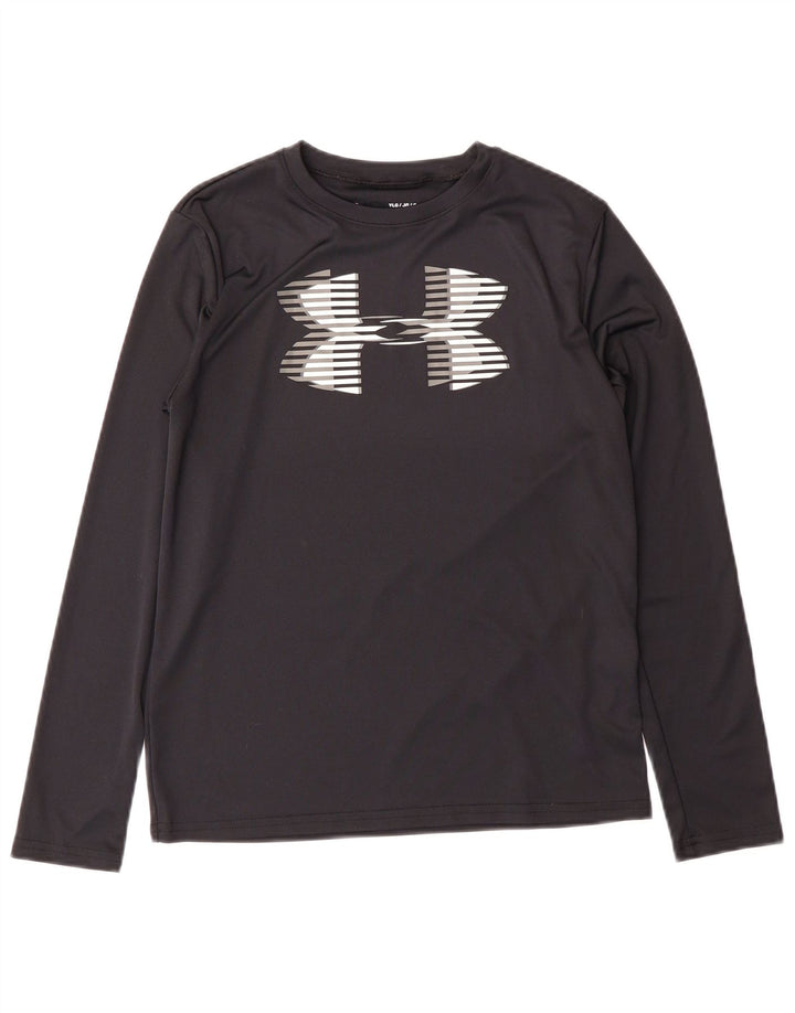 UNDER ARMOUR Boys Graphic Top Long Sleeve 11-12 Years Large Black