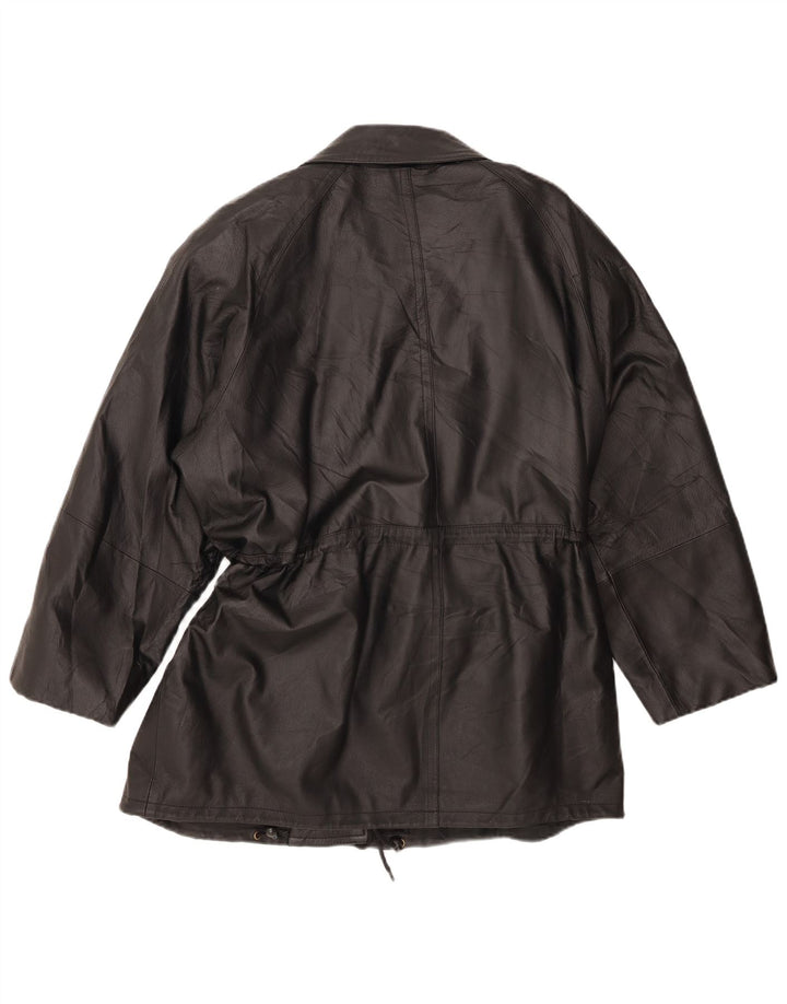 MISS JOY Womens Oversized Leather Jacket EU 46 XL Black Leather