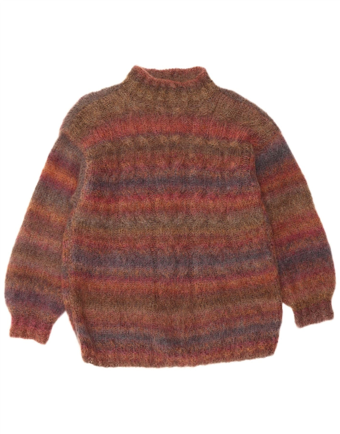 Vintage Dame Turtle Neck Jumper Sweater UK 16 Stor flerfarvet stribet