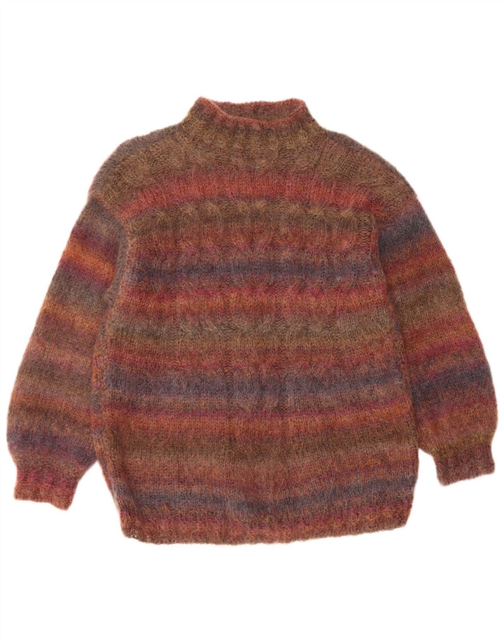 Vintage Dame Turtle Neck Jumper Sweater UK 16 Stor flerfarvet stribet