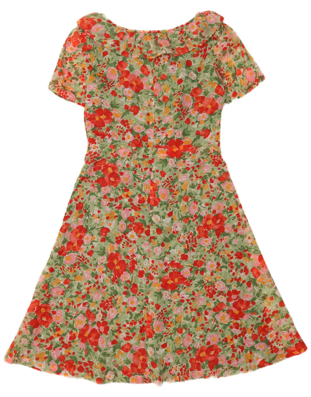 Vintage Dame A-Line Kjole UK 12 Medium Multicolored Floral Polyamid