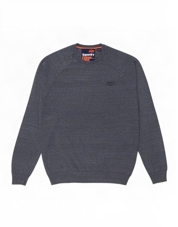 Superdry Sweater med rund hals til mænd, stor, blå flækket bomuld