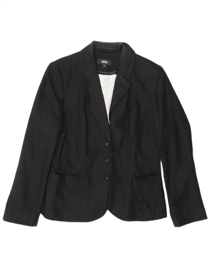 Marks & Spencer Dame 3 Button Blazer Jacket UK 14 Medium Black Linen
