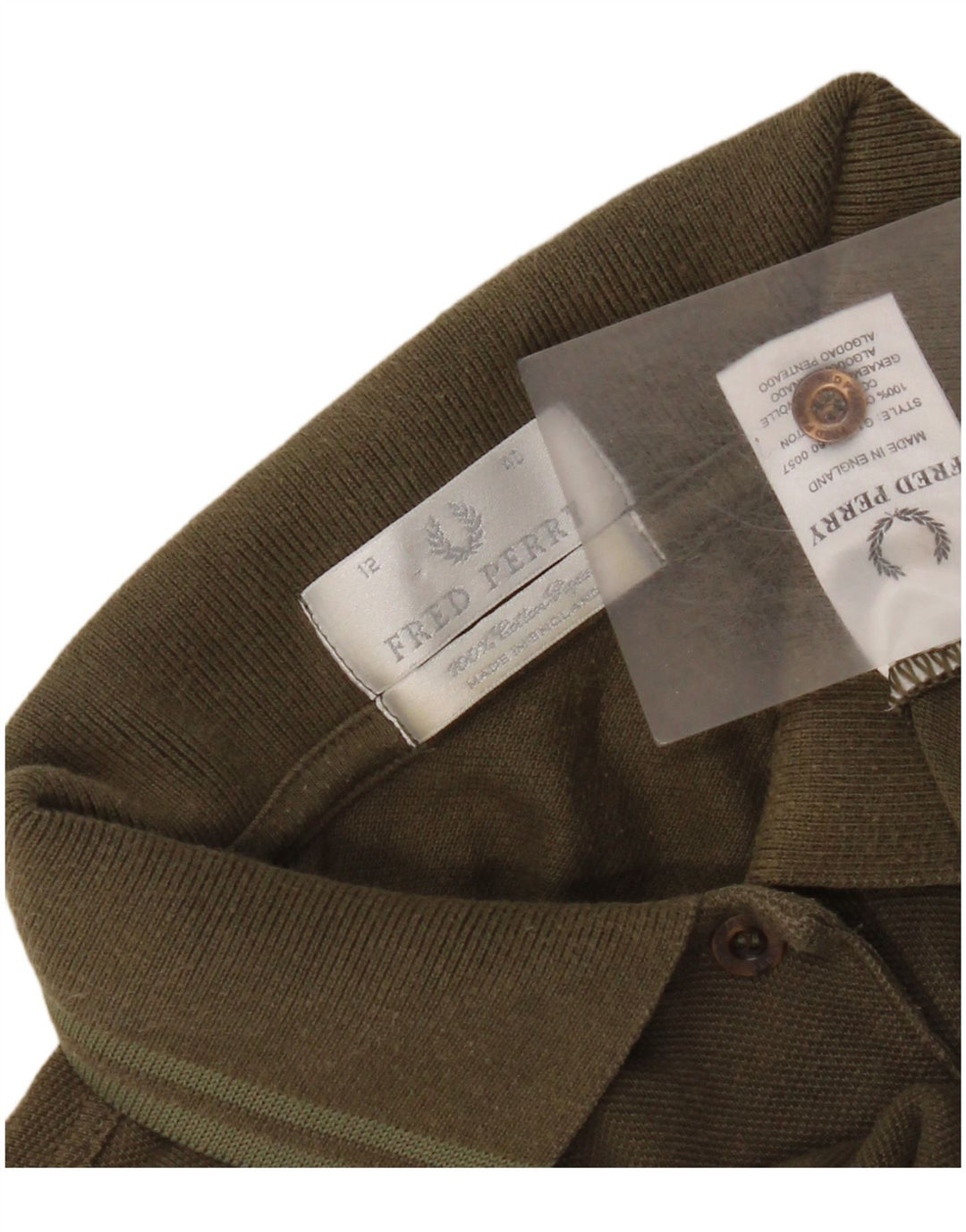 Fred Perry Dame Polo Shirt UK 12 Medium Khaki Bomuld
