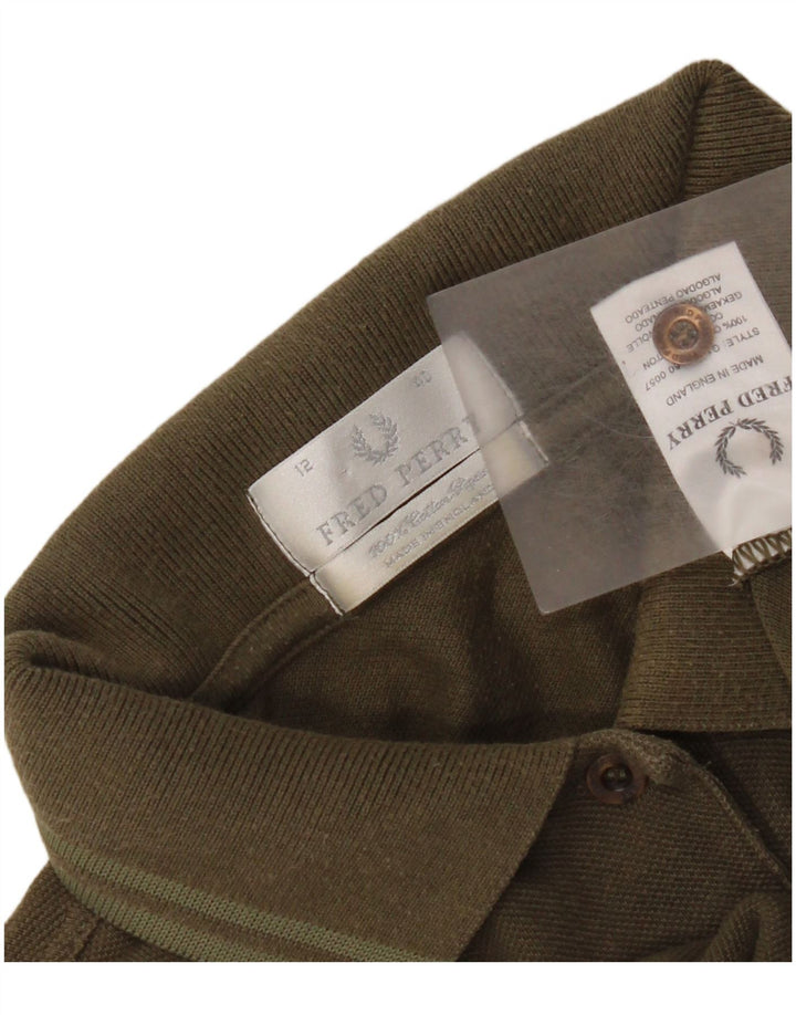 Fred Perry Dame Polo Shirt UK 12 Medium Khaki Bomuld