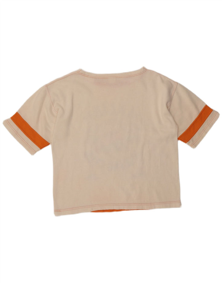 VINTAGE Dame Malibu Grafisk T-Shirt Top UK 14 Medium Off White