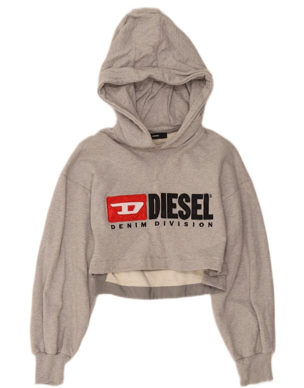 Diesel Dame Crop Graphic Sweatshirt Jumper UK 6 XS Grå Flecked Bomuld