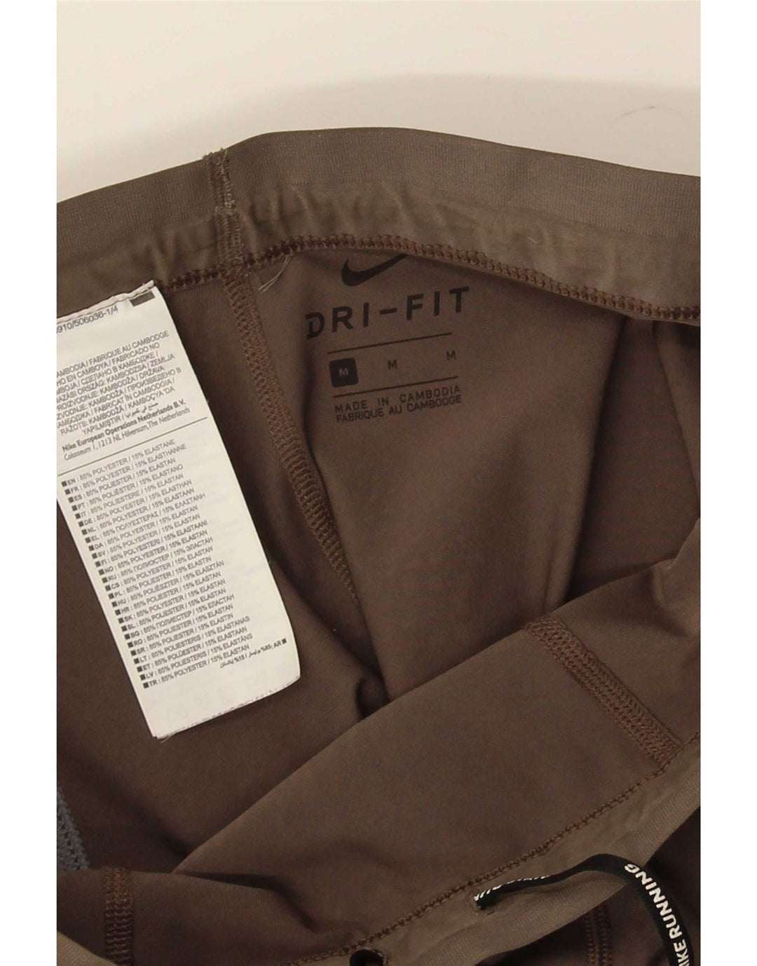 Nike Dame Dri Fit Leggings UK 12 Medium Brun Stribet Polyester