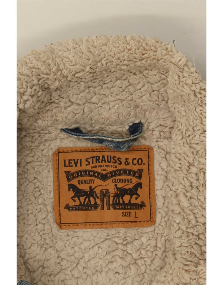 Levi's Herre Sherpa Denimjakke UK 40 Stor Blå Bomuld