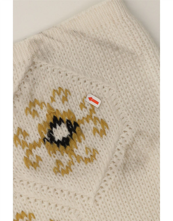 VINTAGE Mens Crew Neck Jumper Sweater IT 48 Medium White Fair Isle Acrylic Vintage Vintage and Second-Hand Vintage from Messina Hembry 