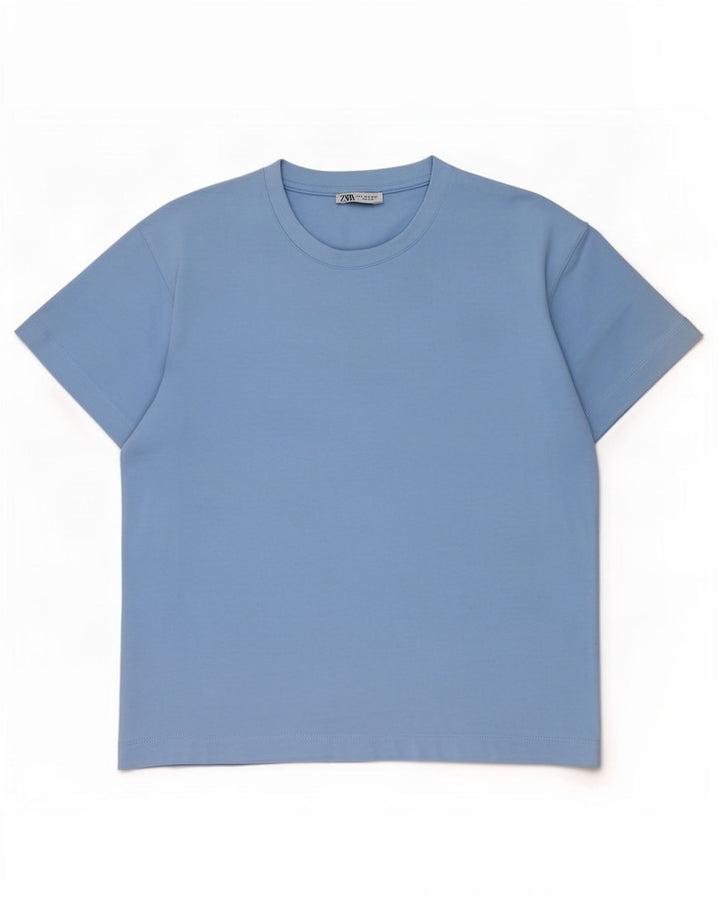 Zara Herre T-Shirt Top Lille Blå Bomuld