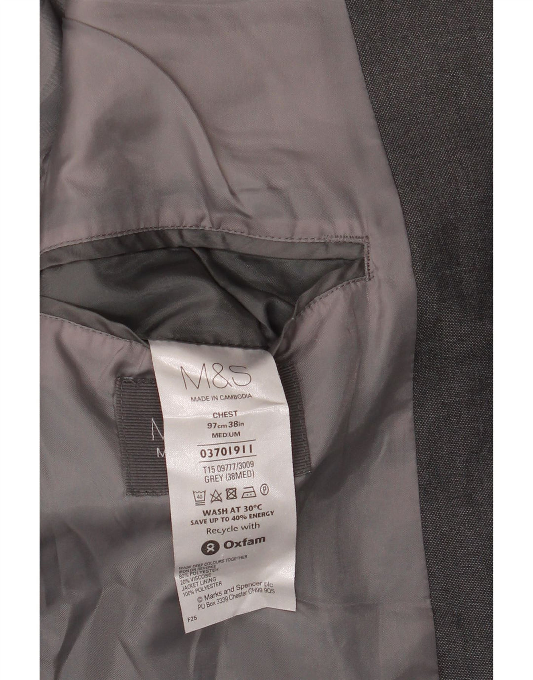 Marks & Spencer Herre 2-knaps blazerjakke UK 38 Medium Grey Polyester