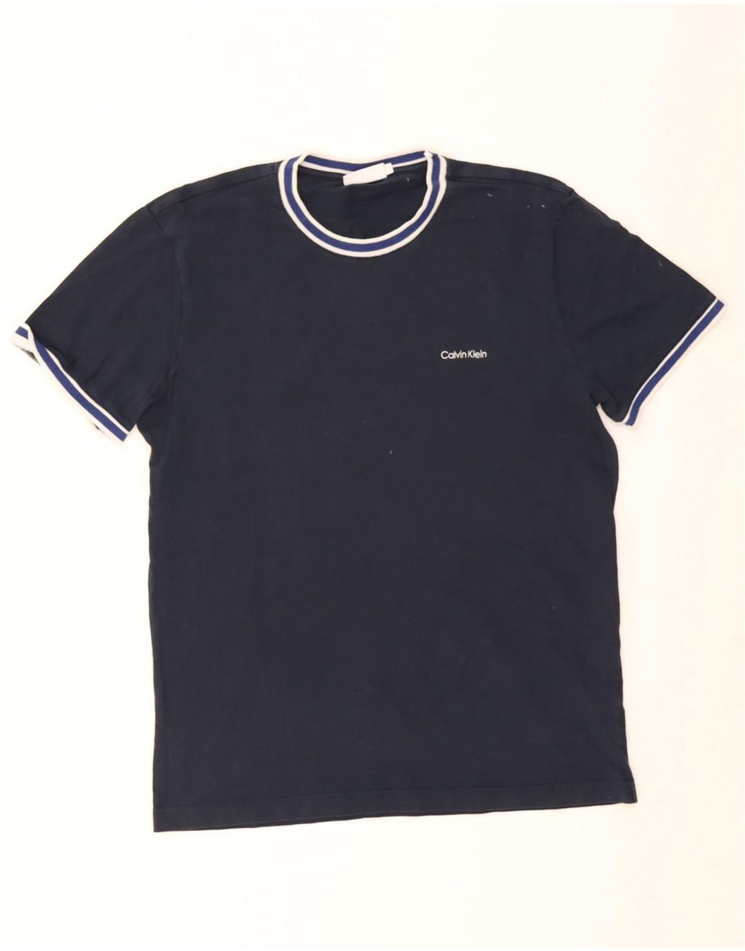 Calvin Klein Herre T-Shirt Top Stor Marineblå Stribet