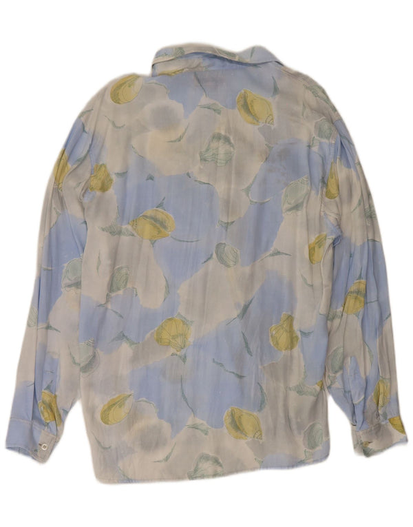 Vintage Mens Shirt Large Blue Floral Viscose