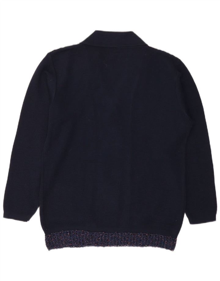 Vintage dame cardigan sweater IT 48 XL marineblå akryl