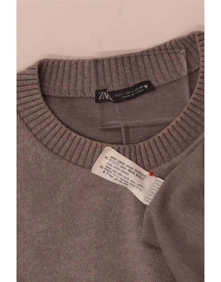Zara Dame Boat Neck Jumper Sweater UK 16 Large Grå Polyester