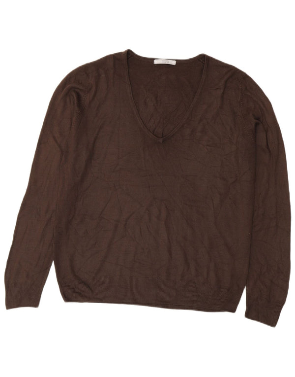 Marks & Spencer Dame V-hals sweater UK 16 Stor brun akryl