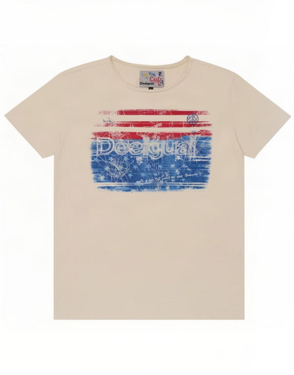Desigual Mens Graphic T-Shirt Top Medium White Cotton