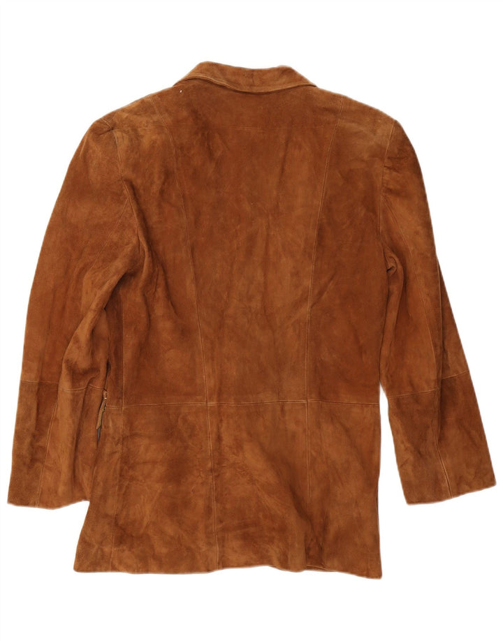 Marella Dame 1 Knap Ruskind Blazer Jacket UK 10 Small Beige Læder